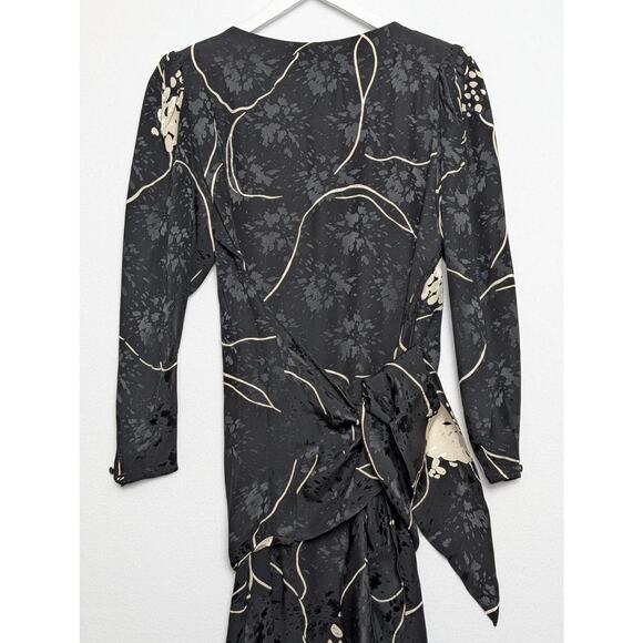 Vintage Saint Romei Black Hibiscus Print 80s 90s  100% Silk Dress 6 - Picture 5 of 7